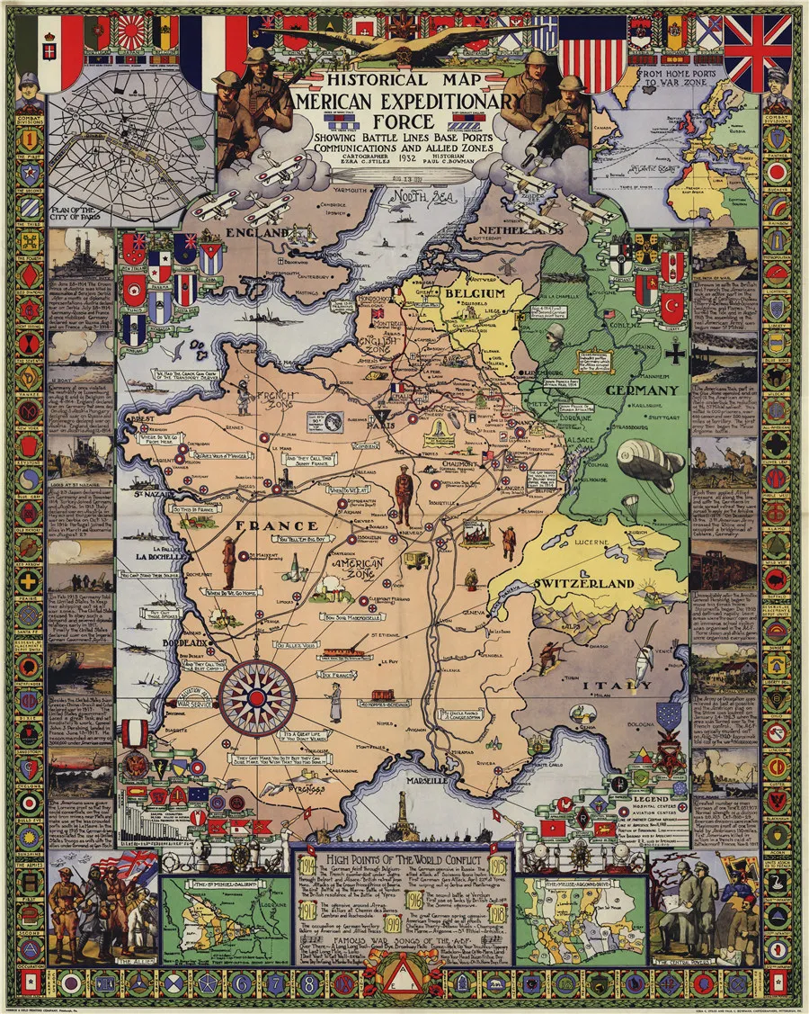 WWI Map of the American Expeditionary Force, made in