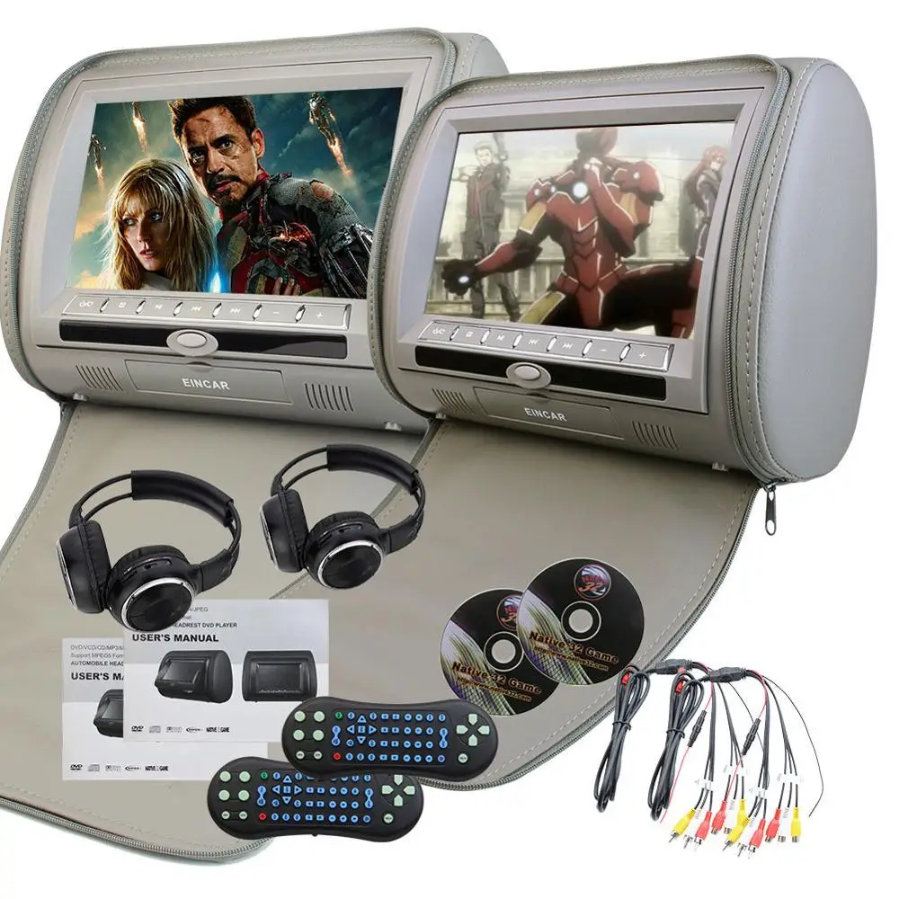 Perfect Two of Headrest Car DVD player 9" Dual Digital Screens DVD player Dual Twin Car Pillows Built in IR FM Transmitter+Headphone 2
