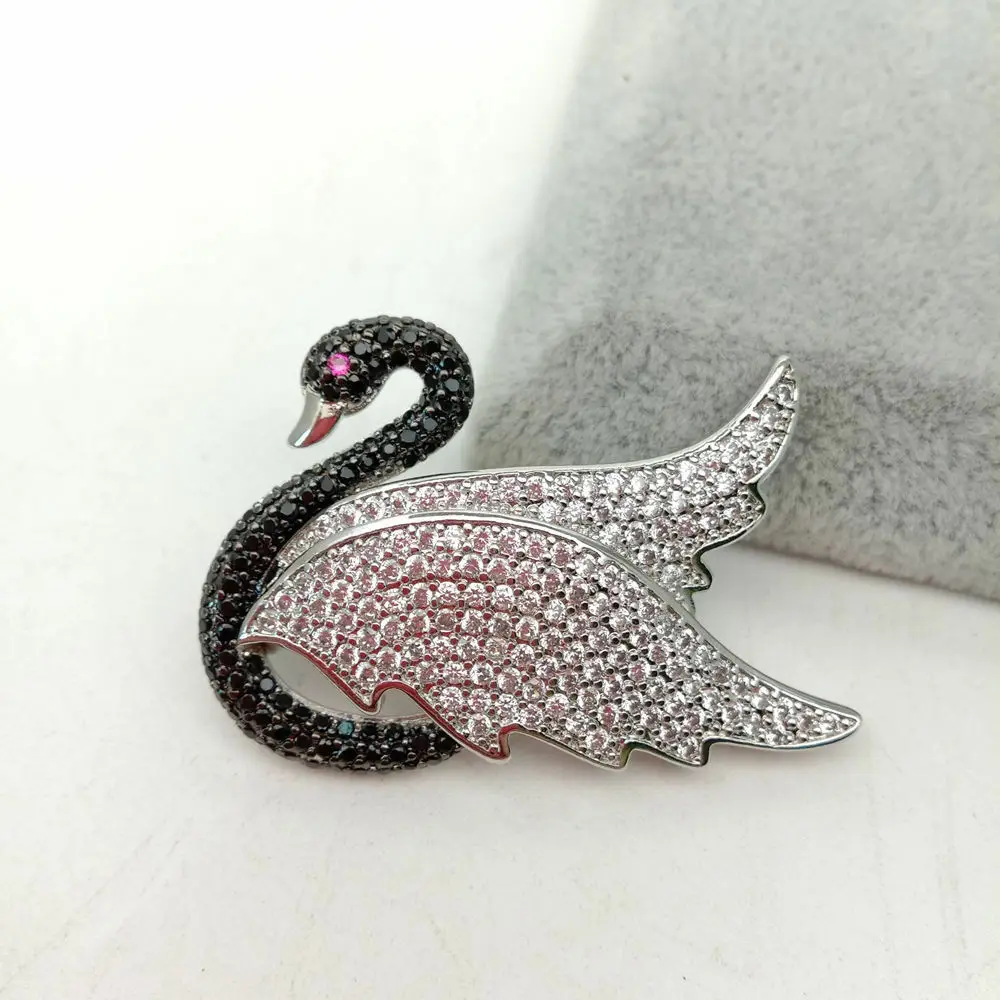 32x42 мм позолоченный Cz micro pave брошь в форме лебедя