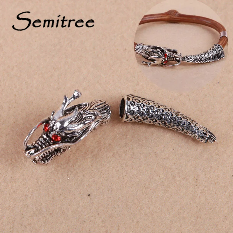 

Semitree 1set Vintage Silver Red Evil Eyes Dragon Head Tail End Beads for DIY Punk Bracelet Fashion Jewelry Making Material