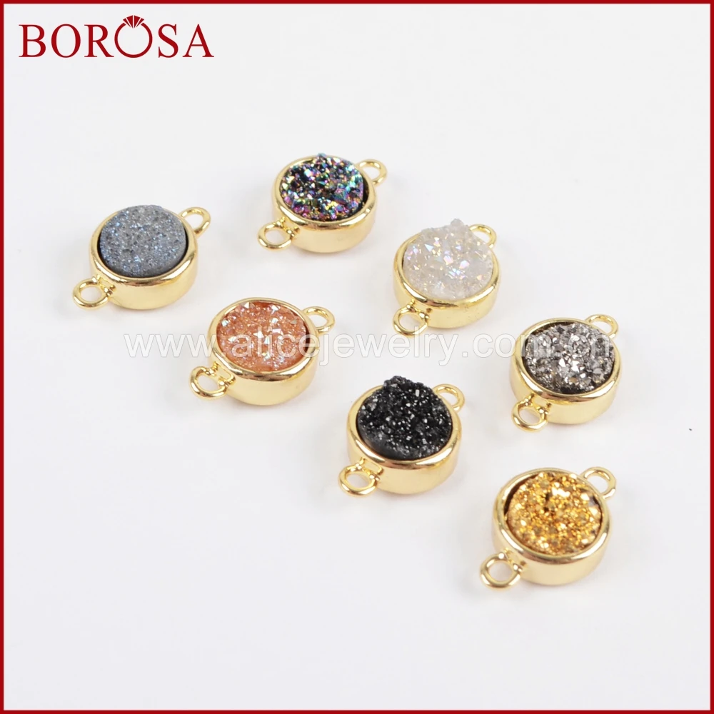 BOROSA Drusy соединитель для браслетов золотой цвет ободок круглый Радужный Титан Druzy