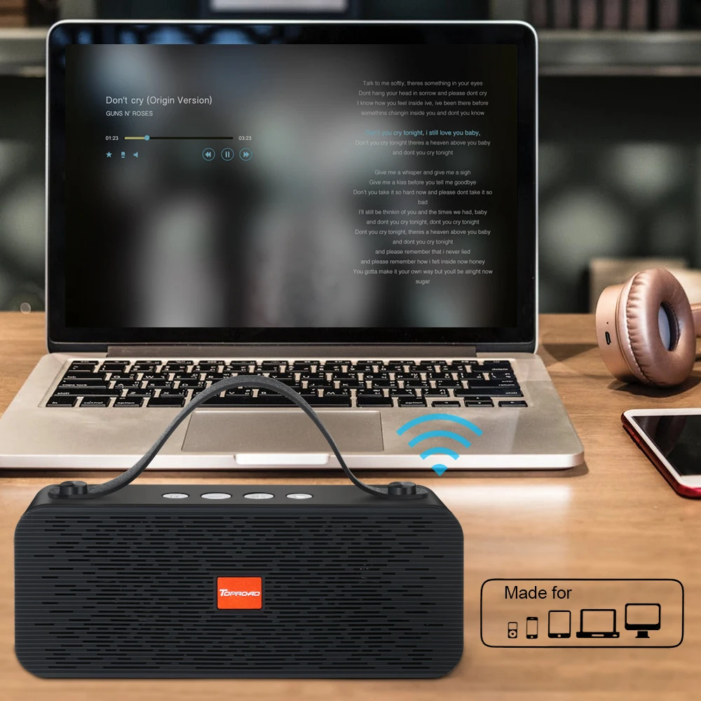 TOPROAD портативный Bluetooth динамик наружная Беспроводная колонка стерео Бас Hifi динамик s звуковая коробка Поддержка TF карта FM радио USB AUX