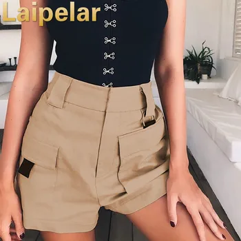 

Laipelar Women Casual Cotton High Waist Shorts Loose Zipper Trousers 2018 Summer Fashion Female Pocket Short Trousers Plus Size