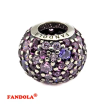 Подходит для браслетов Pandora фиолетовые и розовые кристаллы бусины 925 пробы серебряные подвески для ювелирных изделий