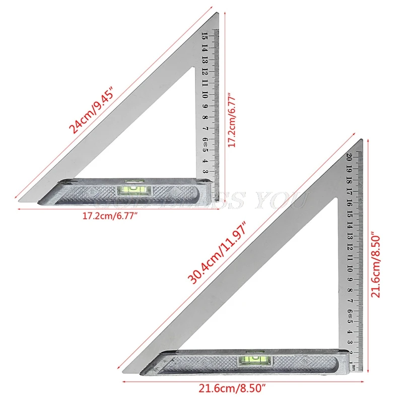 150mm 200mm Triangle Ruler 90 degrees Alloy with Bead Horizontal Woodworking Measuring Tool