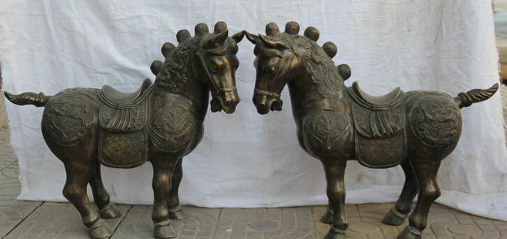 

JP S0524 24" Chinese Bronze animal success Zodiac Year Tang Horse sculpture Statue Pair
