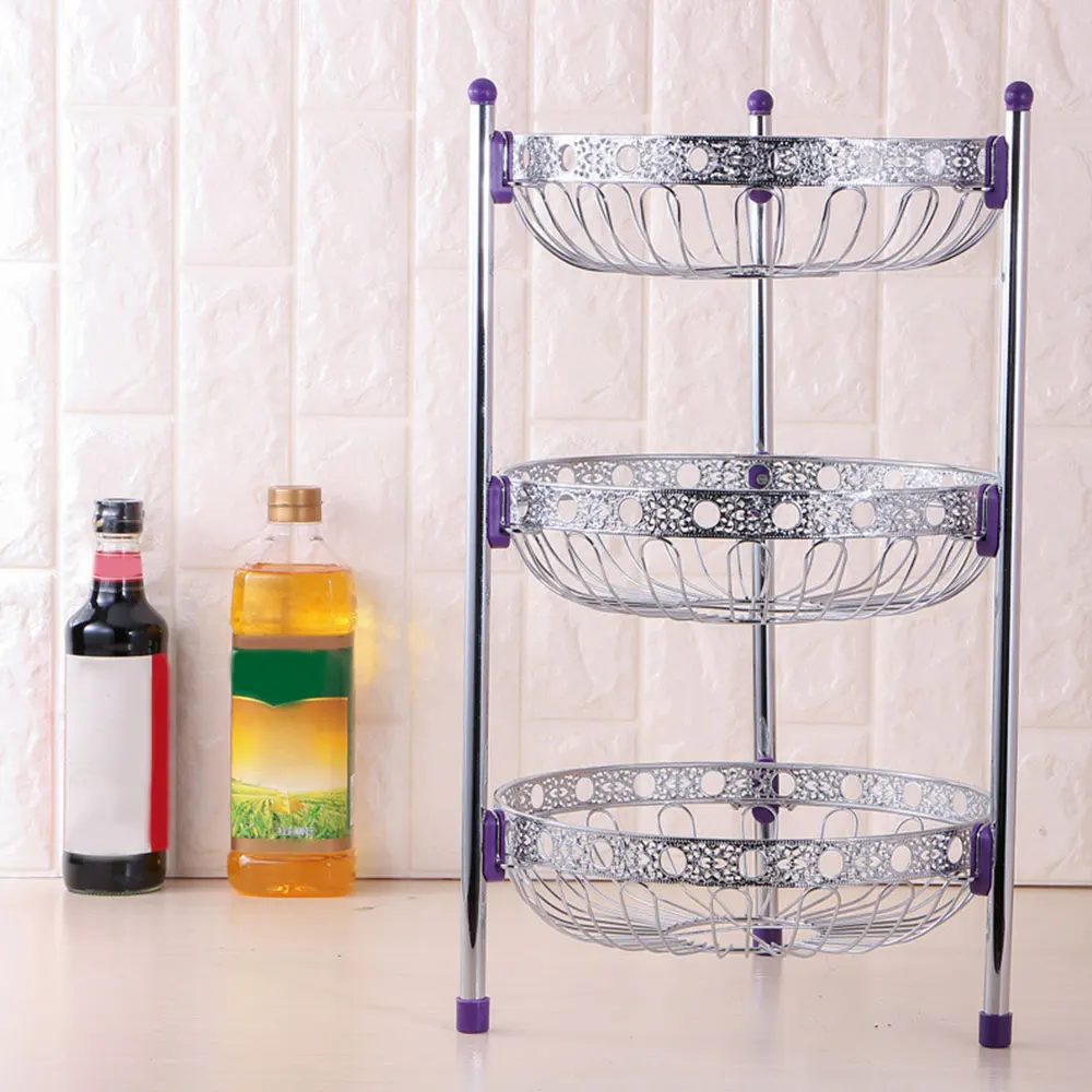 

3 Tiers Stainless Steel Fruit Storage Basket Rack Tray for Vegetable Bowl Lemon Multi-function Kitchen Rack Holder Tool