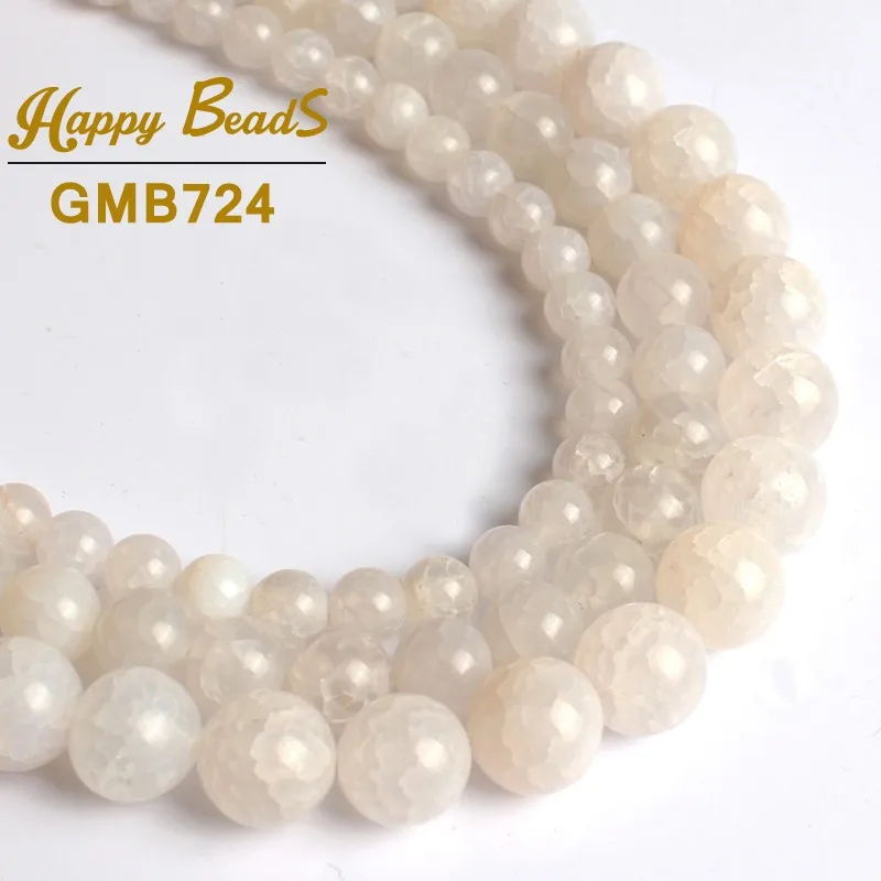 

Natural White Cracked Agates Stone Beads Round Loose Spacer Bead 15'' 6/8/10mm For Jewelry Making DIY Bracelets Pendant Necklace