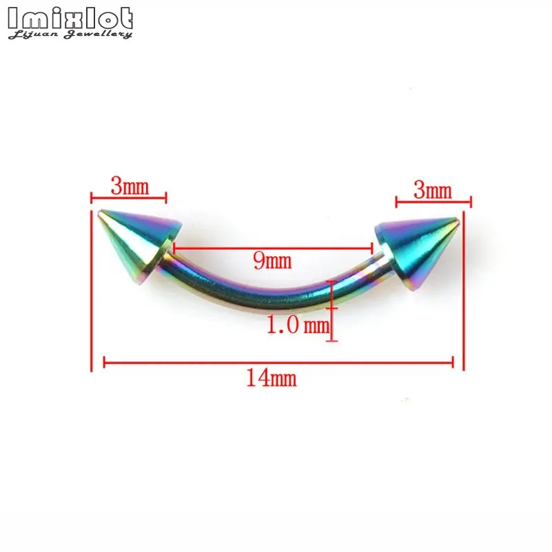 5 шт./лот, титановая анодированная цветная изогнутая штанга, двойной шип, кольцо для пирсинга бровей, банановая штанга, модные ювелирные изделия, 18 г - Окраска металла: 085