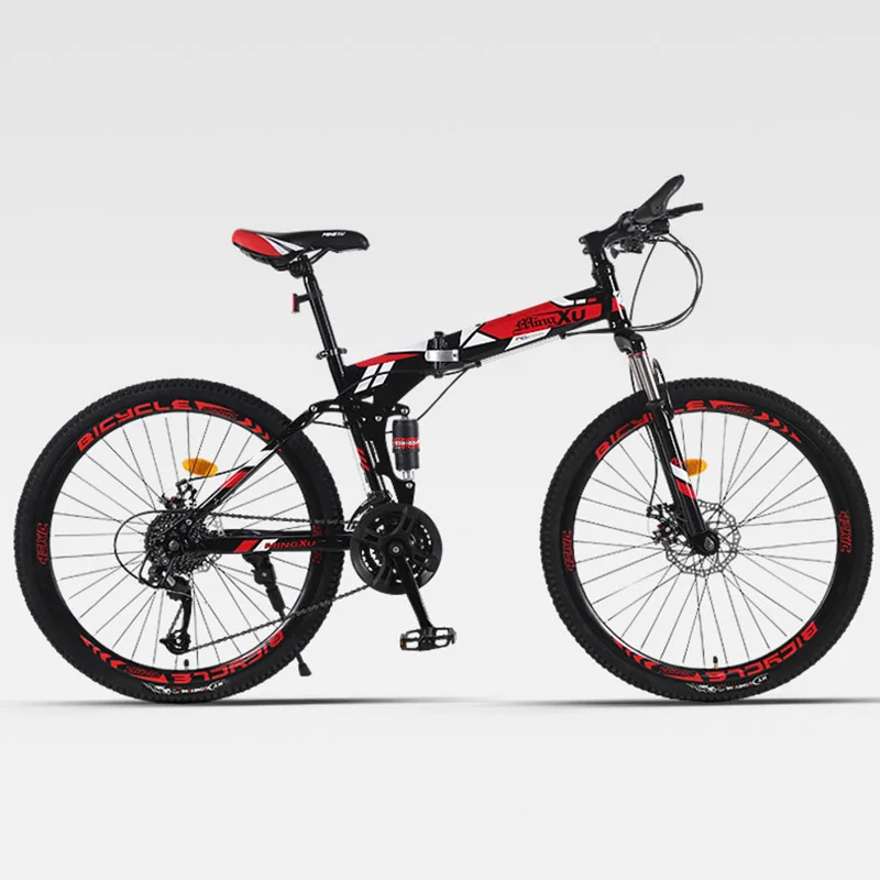 Горный велосипед складной спицевое колесо двойной амортизатор взрослых беговых мужчин и женщин четыре цвета на выбор - Цвет: red 27speed