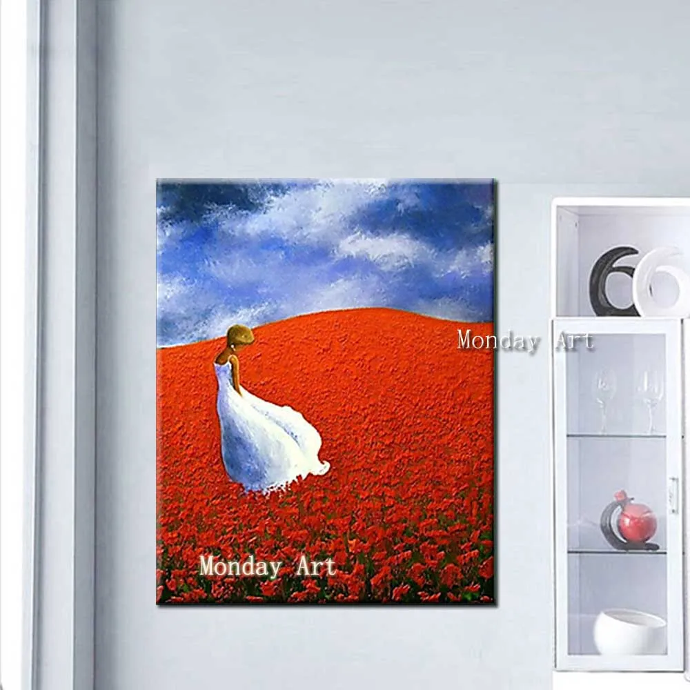Hand-Painted-Thick-Oil-Flower-Girl-Landscape-Canvas-Oil-Painting-Abstrac-Wall-Art-Picture-Living-Room