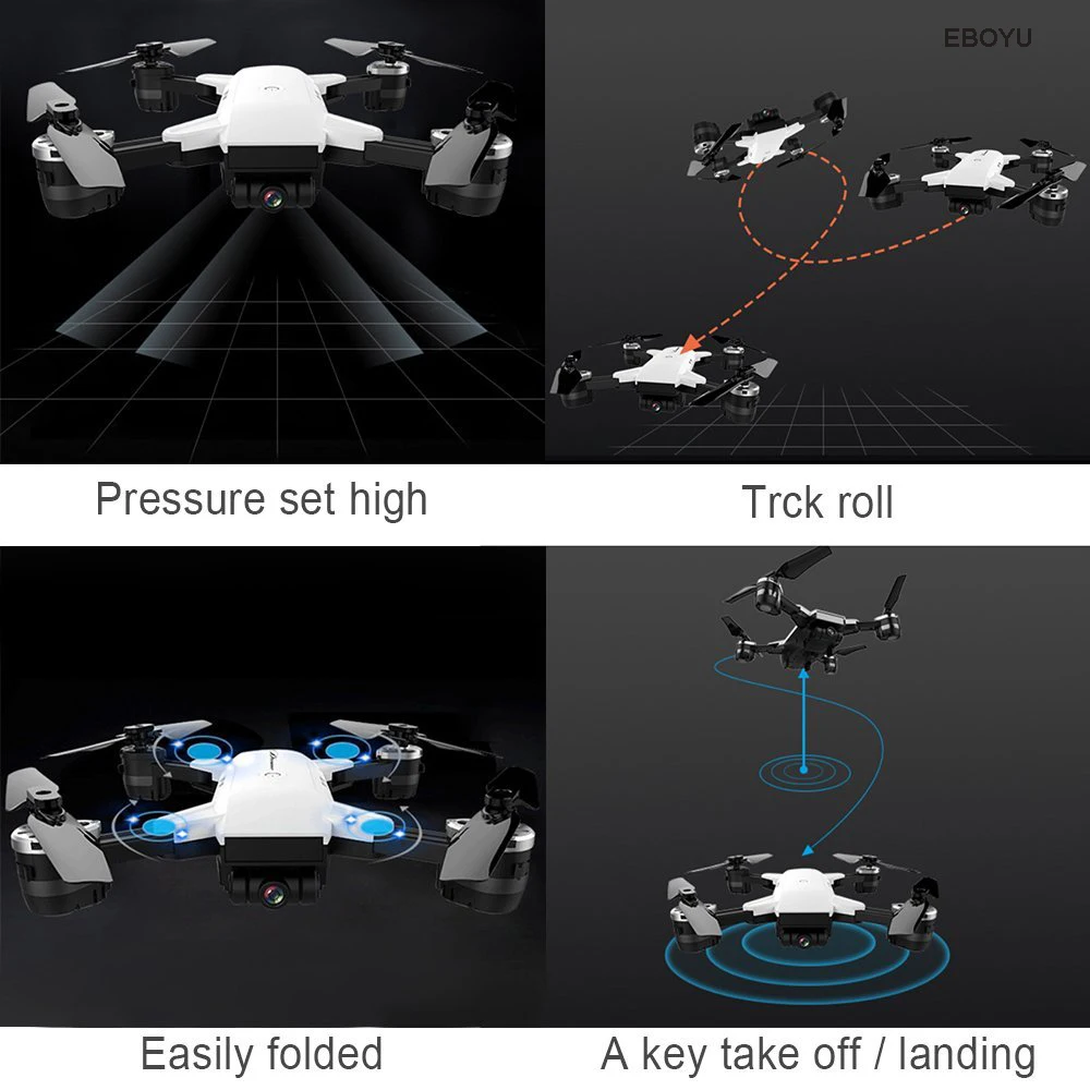 EBOYU(TM) YH-19HW 2,4 ГГц 2.0MP широкий угол Wi-Fi FPV RC Дрон для селфи Дрон складной RC Квадрокоптер высота удержания 3D флипы рулон RTF