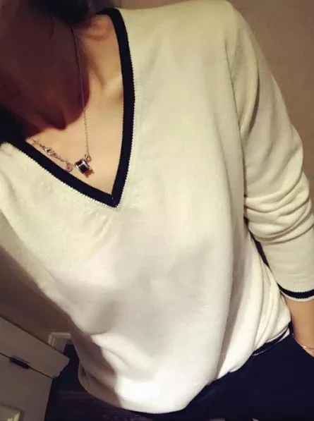 High Quality Cashmere Sweater Women Autumn Pullover Solid Knitted V-neck Outerwear Tops Female Fashion S03 | Женская одежда
