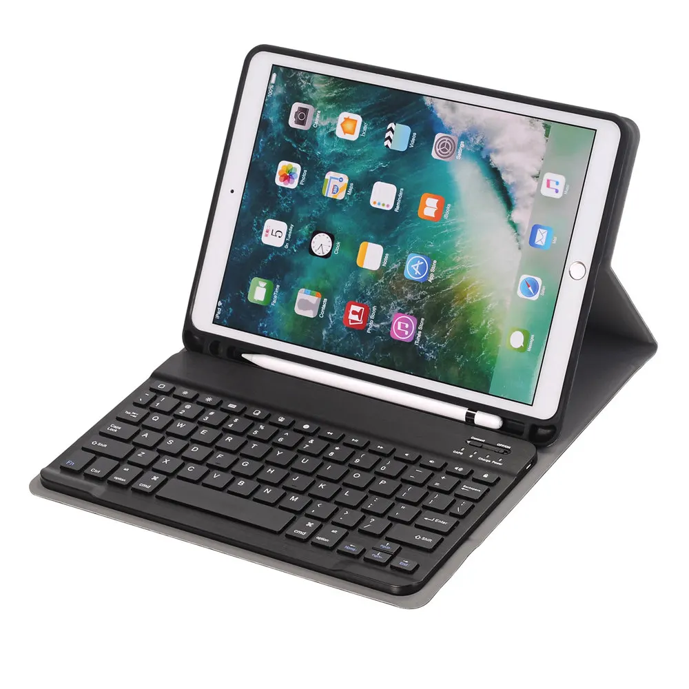 For iPad Pro 10.5 Removable Wireless Bluetooth Russian/Spanish Keyboard+Slim Stand PU Leather Case Cover Build-in Pencil Holder