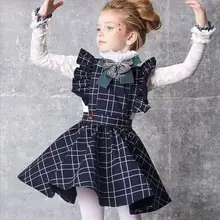 Клетчатое платье принцессы без рукавов на бретелях для маленьких девочек; Новинка г.; платье для выступлений, шоу, танцев; детская одежда; От 4 до 11 лет; ws910