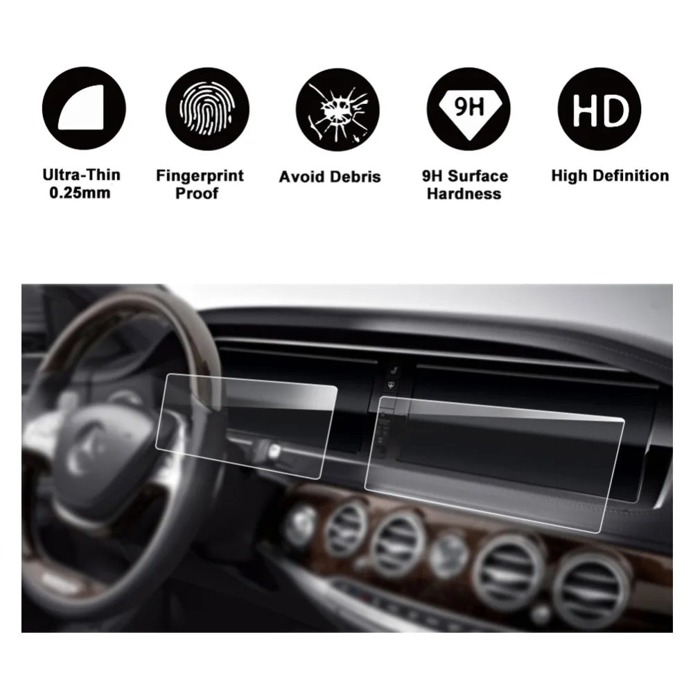 RUIYA 2Pcs Screen Protector For S-Class W222 12.3 Inch 2014 2015 2016 2017 Right & Left Two Parts Car Navigation Touch Display