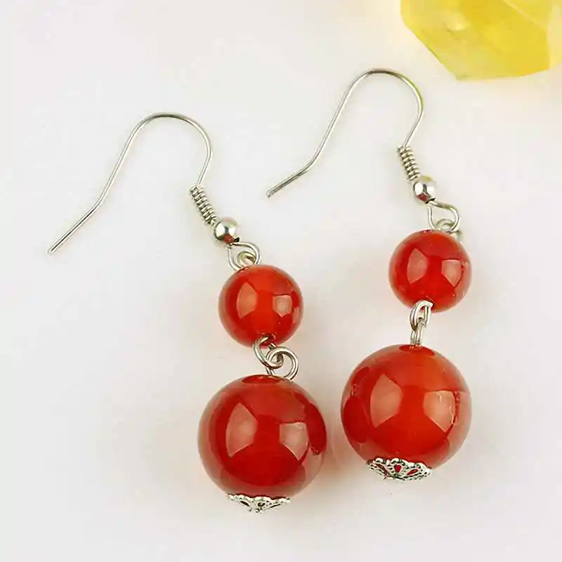 Серьги-Крючки TUMBEELLUWA Carnelian камень драгоценный Круглый бисер серьги для женщин и