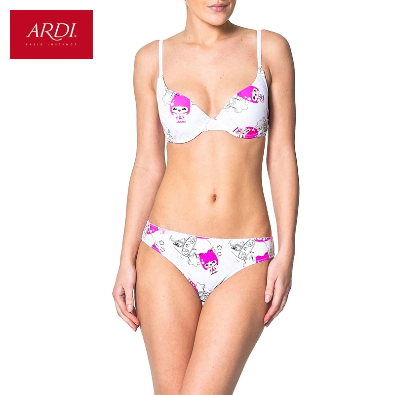 

Woman's Bra and Brifs or String Set White Push Up Fashion Lingerie Printing 70 75 80 A B C D ARDI Free Delivery S1170