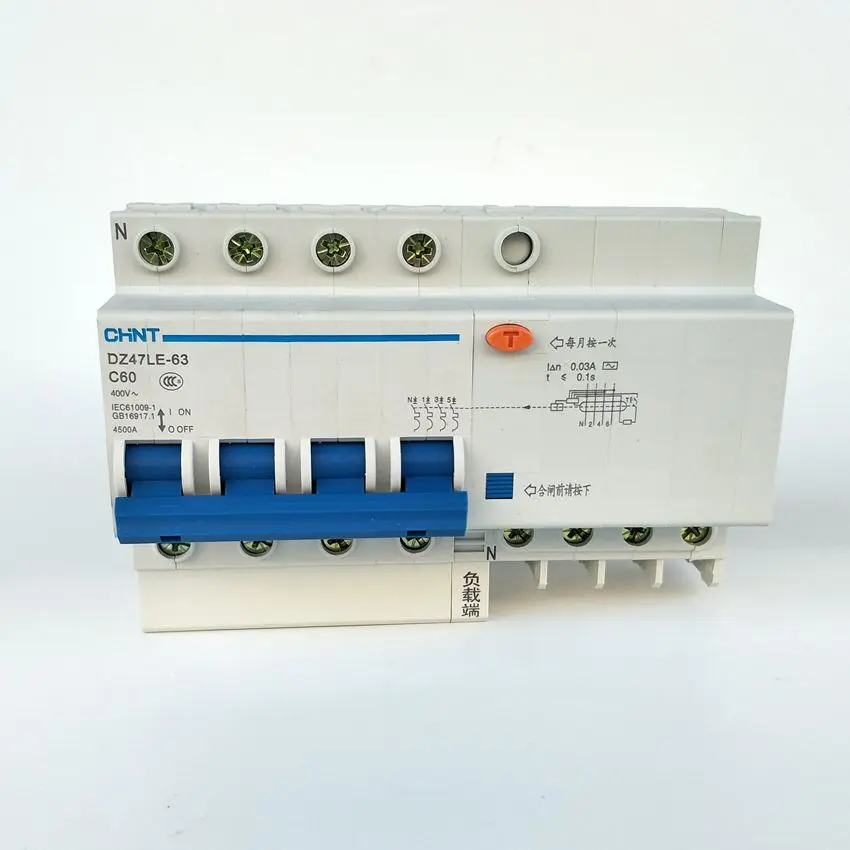 CHINT DZ47LE-63 4P C60A 30mA прерыватель цепи при утечке на землю/выключатель с остаточным
