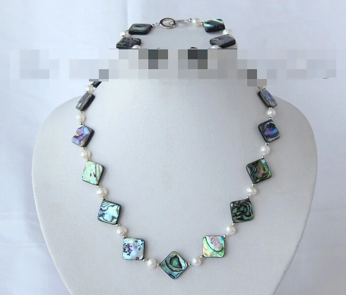 

Fast shipping + 07770 baroque green abalone shell white pearl necklace bracelet set hot