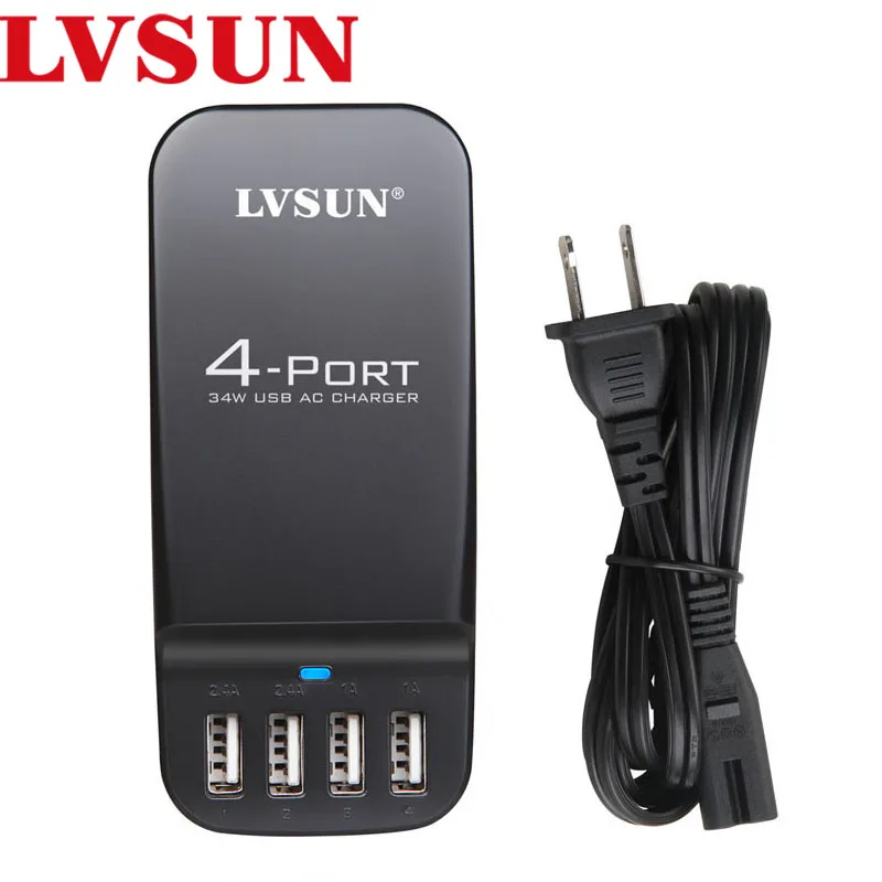 Универсальное сетевое зарядное устройство LVSUN с 4 USB портами 5 В 2 А 1 А|charger lvsun|usb