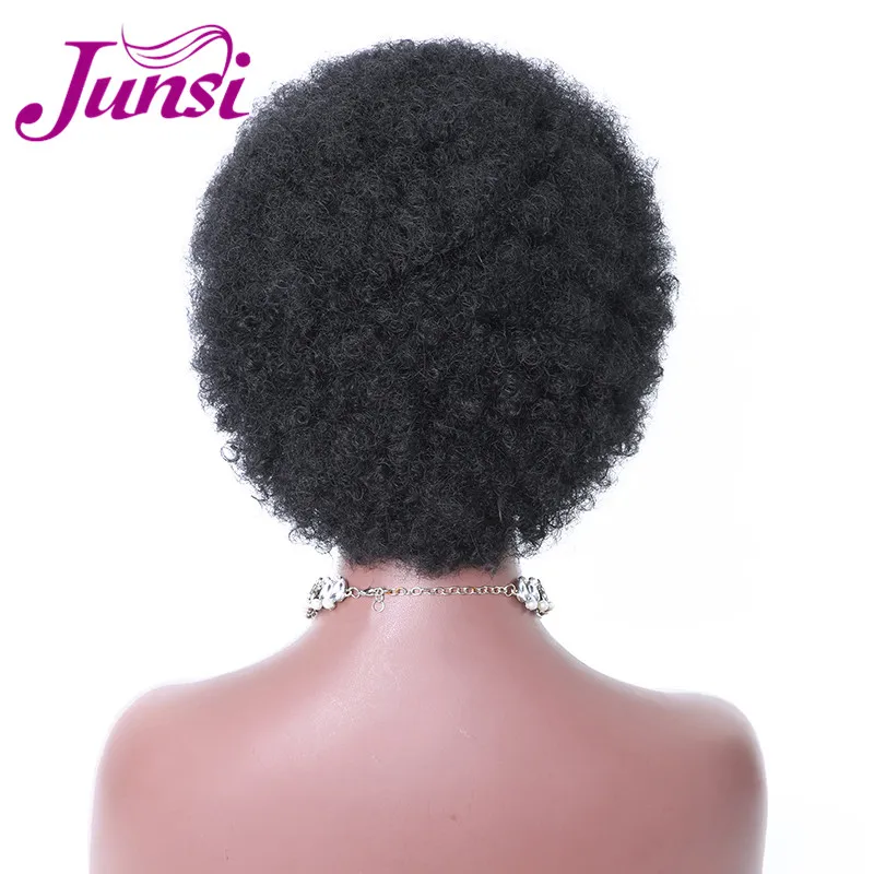 JUNSI Hair Short Black Wig Cosplay Afro Curly Synthetic Wigs for Women Natural Wig African American Wigs