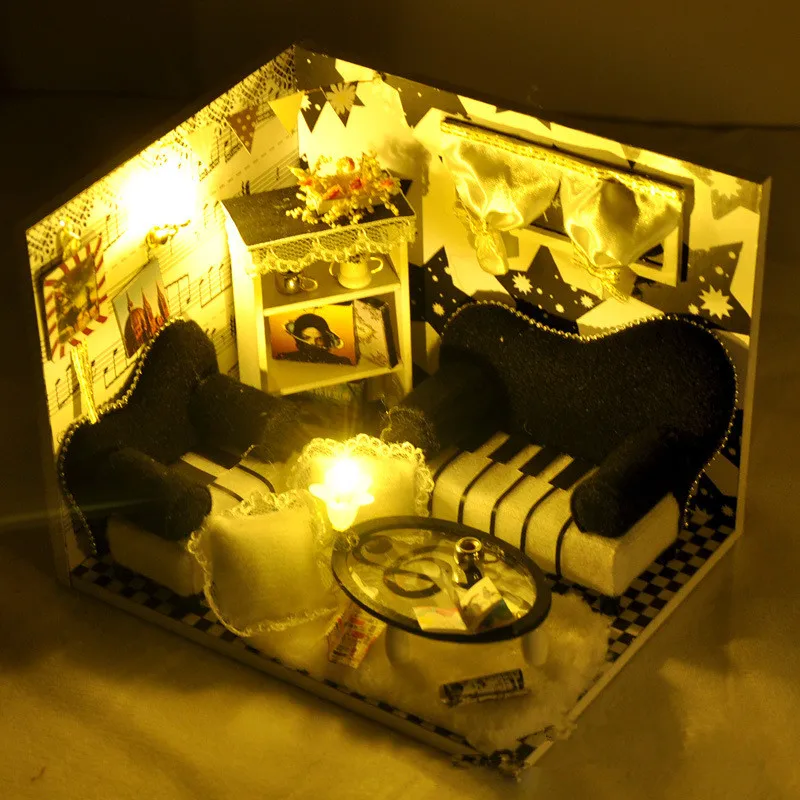 DIY Mini Doll House Furniture Kits Wooden Miniaturas Music style Piano Room Dollhouse 3D Puzzles Toys Gift for Children Lovers (3)