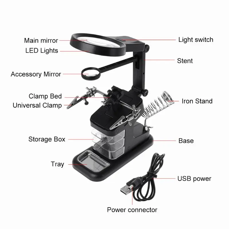 Многофункциональный 3X/4.5X/25X увеличительное стекло светодиодный светильник Вспомогательный зажим лупа Настольная Лупа паяльник инструмент для ремонта