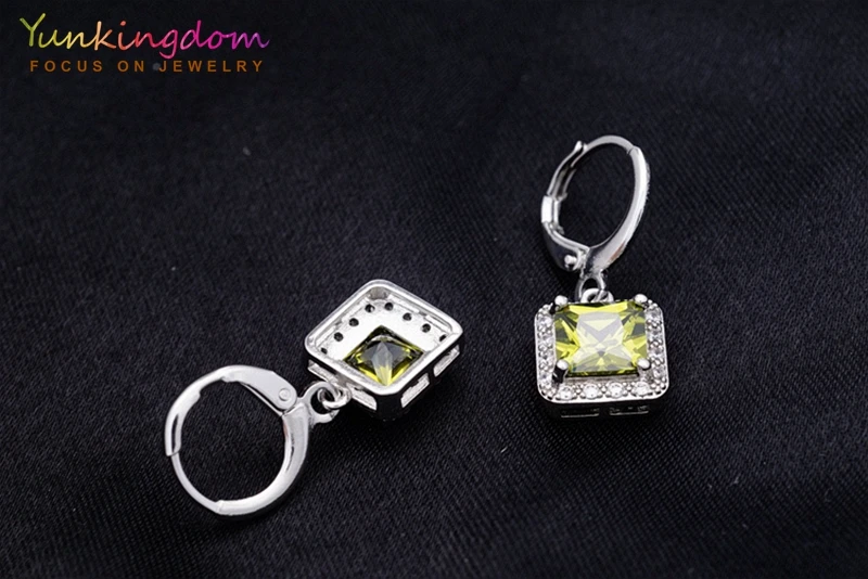 Yunkingdom New Hot Sale Olive Green Square Crystal Zircon Drop earrings Small Dangle for Women Fashion Jewelry