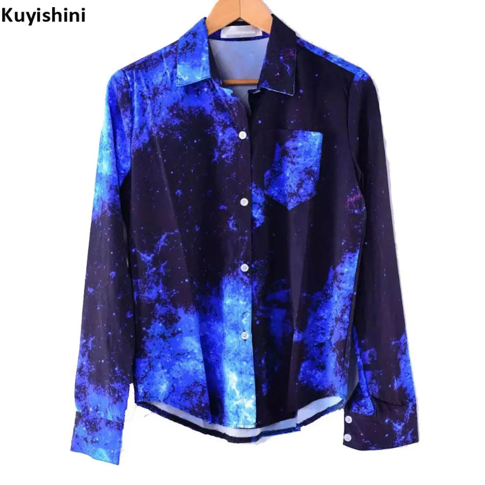 

Punk New Summer Autumn Shirts Women Galaxy Space Printed Chiffon Blouse Long Sleeves Top Ladies Blouses With Pocket Bloes Dames