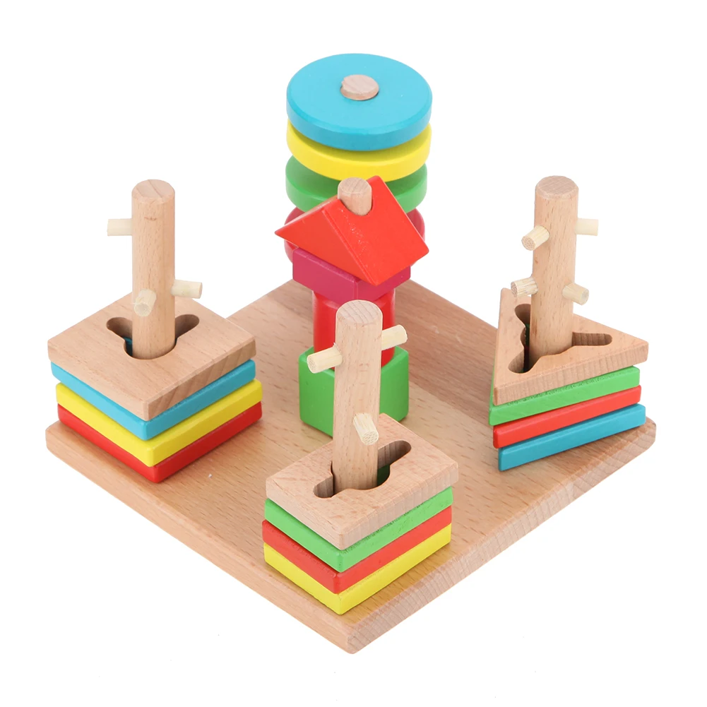 Kids Toys Colorful Wooden Building Blocks Column Baby Geometry Cognitive Matching Toys Beech Five Column Suit Blocks baby-blocks : image Kids Toys Colorful Wooden Building Blocks Column Baby Geometry Cognitive Matching Toys Beech Five Column Suit Blocks baby-blocks