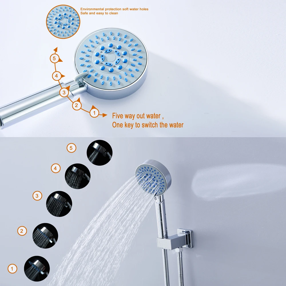 Shower Head BAKALA Multi Function Hand Shower Head 5 Function Mist Showerheads Three Water Round Handheld Shower Hand Sprayer