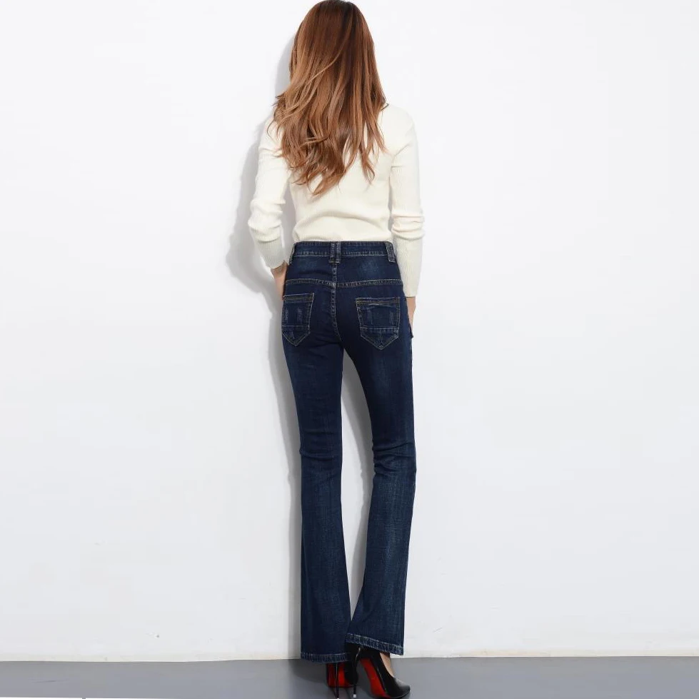 Sokotoo/женские удлиненные джинсы больших размеров повседневные темно-синие Стрейчевые джинсовые расклешенные длинные штаны для Высоких девочек