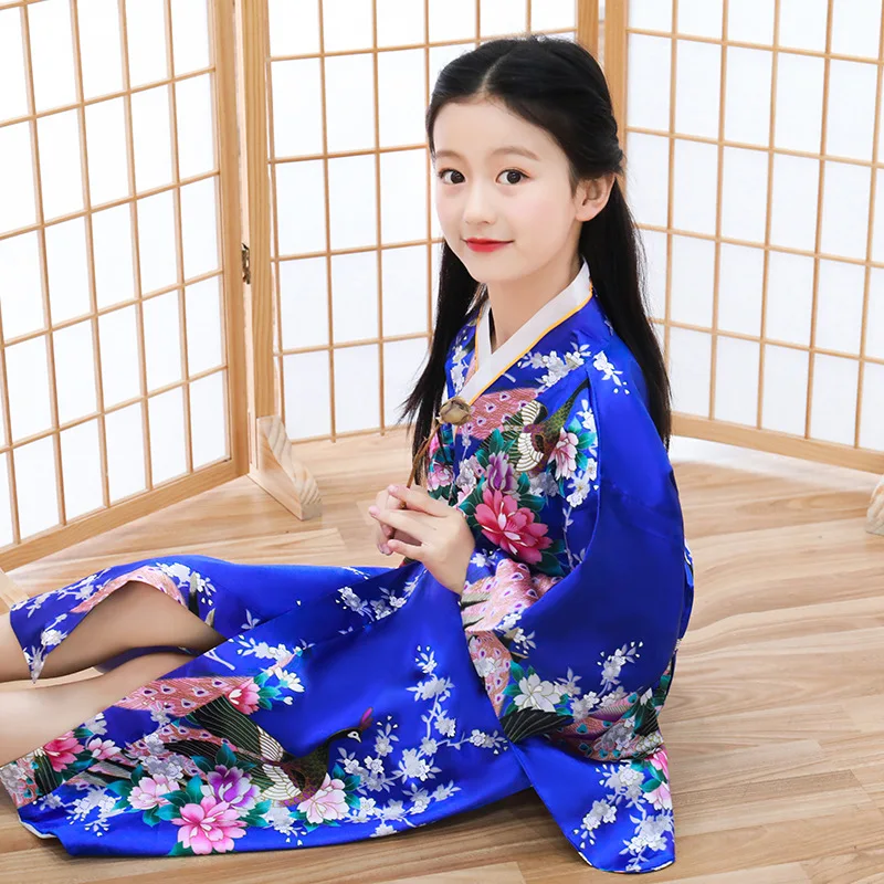 Kids Print Japanese Traditional Kimono Bathrobe Girls Yukata Princess Skirt Show Cosplay Costume Children Lovely Butterfly Dress - Цвет: X001-3