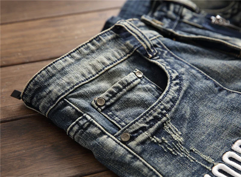 Mcik высокое качество мужские джинсы с вышивкой с несколькими карманами рваные мотоциклетные брюки мужской в панк-стиле байкерские джинсы