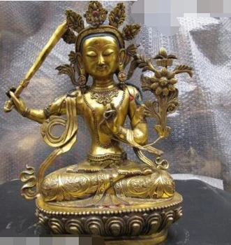 

19"Tibet Buddhism Bronze Copper gild Manjusri Kwan-Yin Guan Yin Buddha Statue