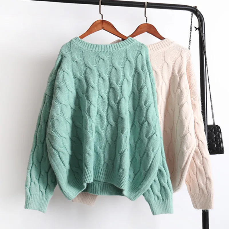 Autumn 2018 Winter Women's Thick wool sweater Female Pullovers Jumper Sweater Loose Knit Top pull femme sweater women sweaters Autumn 2018 Winter Women's Thick wool sweater Female Pullovers Jumper Sweater Loose Knit Top pull femme sweater women sweaters