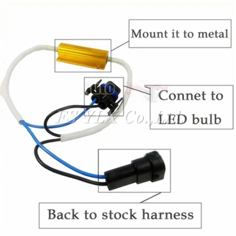 FSYLX 2 шт. H7 H8 H9 H11 9005 HB3 9006 HB4 50 Вт 6 Ом светодиодный резистор противотуманные ксеноновые HID DRL лампы декодер Canbus провода жгута адаптер