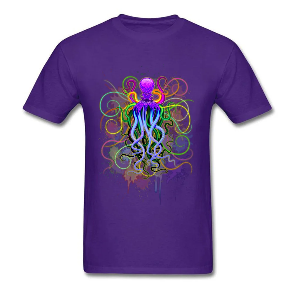 Octopus Psychedelic Luminescence New Design Short Sleeve Funny T Shirt 100% Cotton Crewneck Men's Tops Shirts Tee-Shirts Summer Octopus Psychedelic Luminescence purple