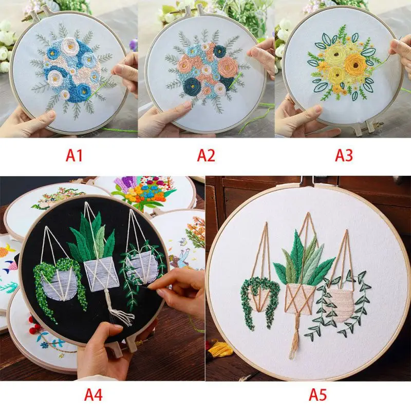 

DIY Embroidery Kit Knitting Kit Flower Regiment Handkerchief Full Range Embroidery Frame with Tools Kit for Valentines Day Gifts