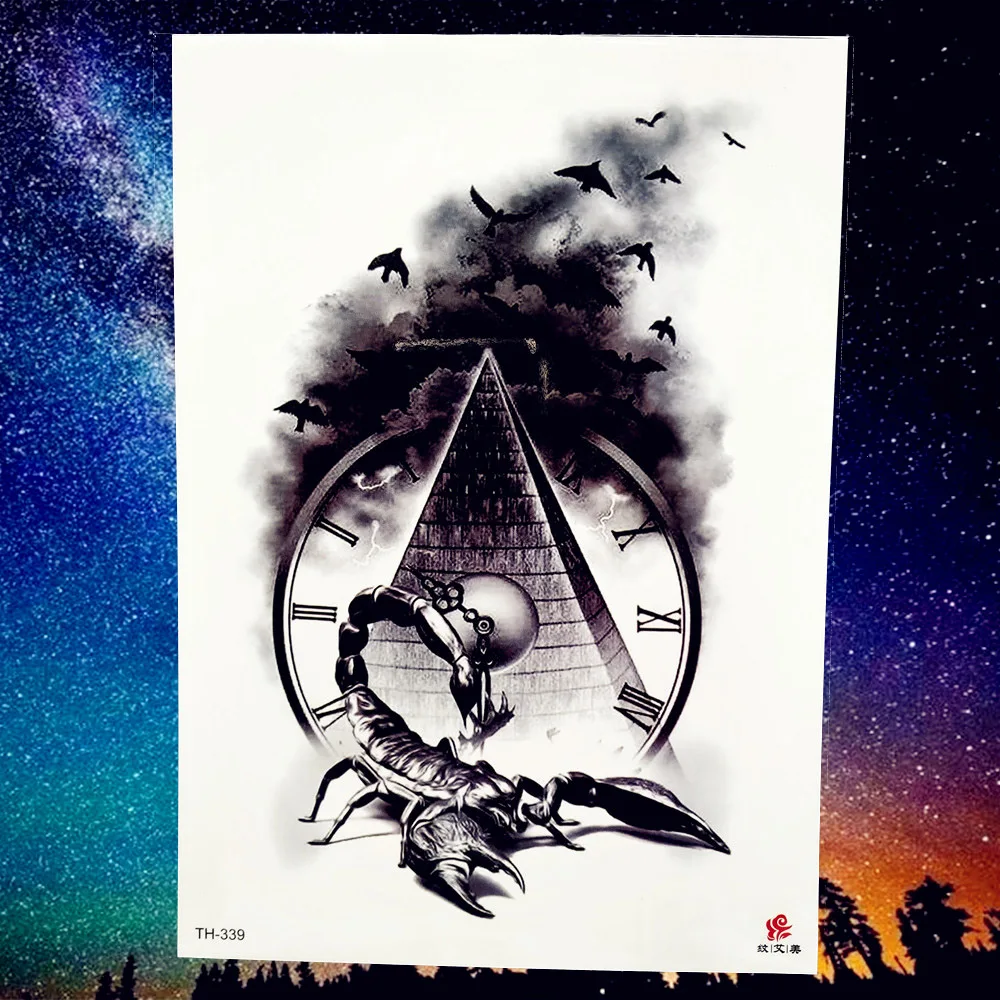 Rejaski reloj De Piramide Antiguo Tatuaje Temporal Pegatina Escorpion Pajaro Ahumado Tatuajes Negros Tradicionales Arte Corporal Cintura Tatuajes Falsos Tatuajes Temporales AliExpress