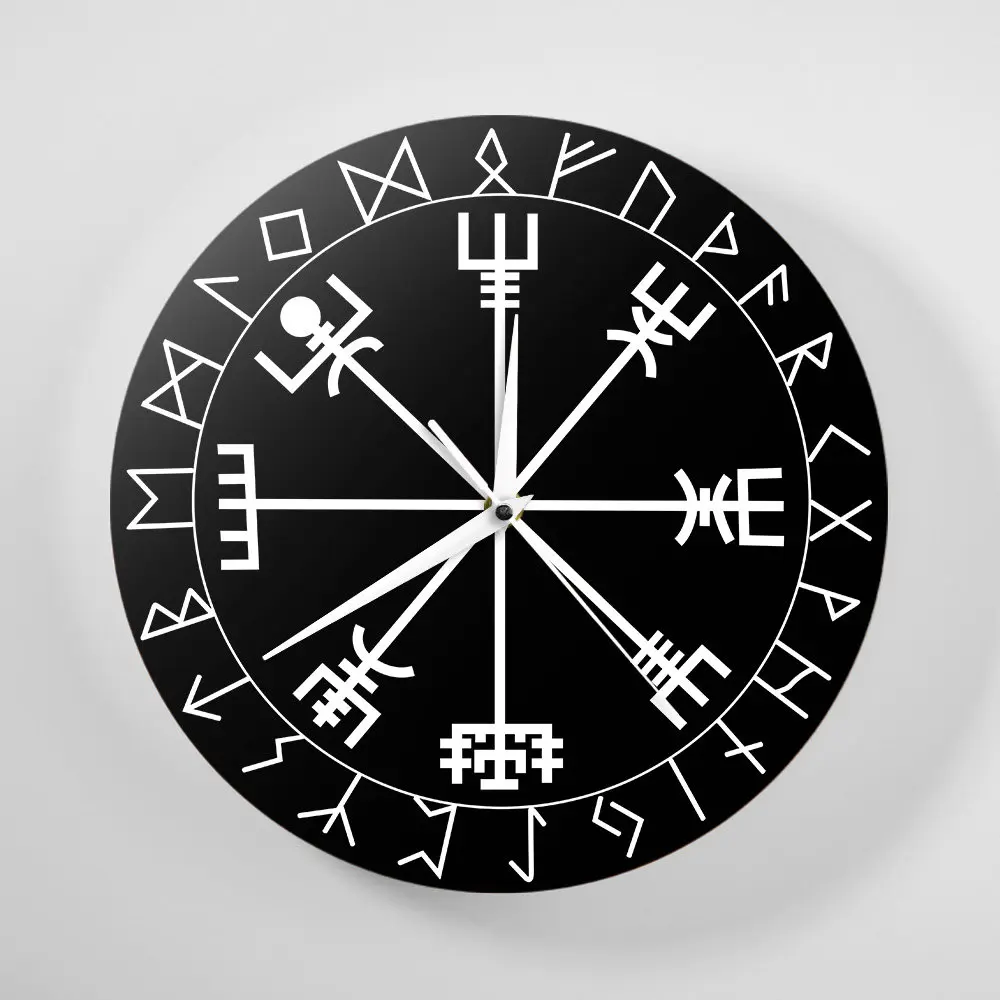 Vegvisir рунный круг Викинг норвежский мифологический настенные часы Viking Pagan Asatru Рунический компас настенные часы домашний декор