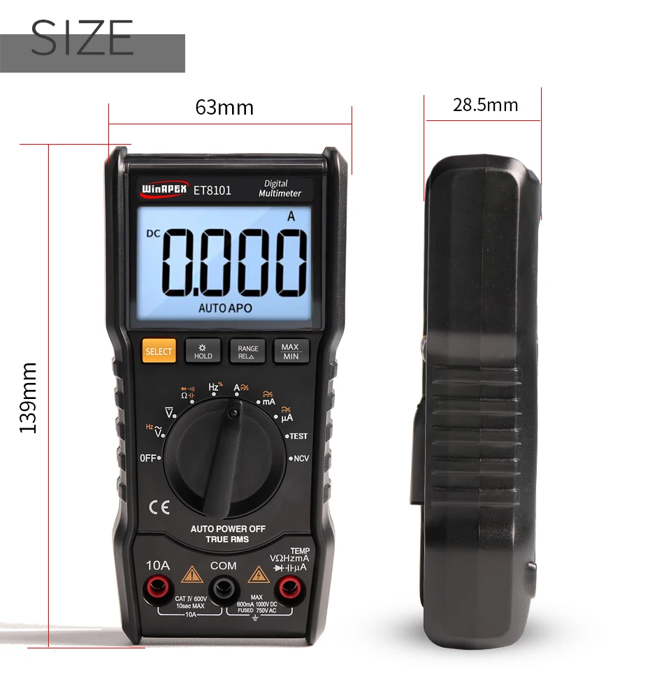 ET8101 Цифровой мультиметр 3 5/6 AC DC 6000 True RMS цифровой вольтметр 1000 В 10A мини Карманный мультиметр