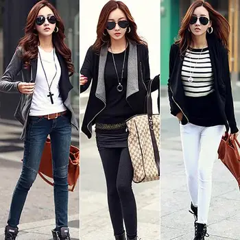 

Women's Slim Casual Patchwork Zipper Turn-Down Collar Outerwear Cardigan Coat