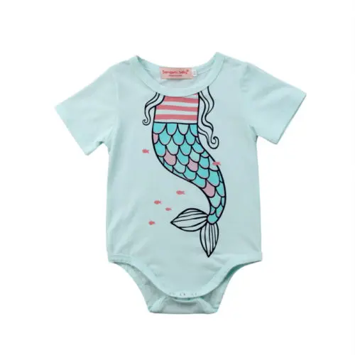 

2018 Fashion Toddler Mermaid Newborn Baby Girls Clothes Cartoon Bodysuits Jumpsuit Clothes Outfits Summer 0-24M