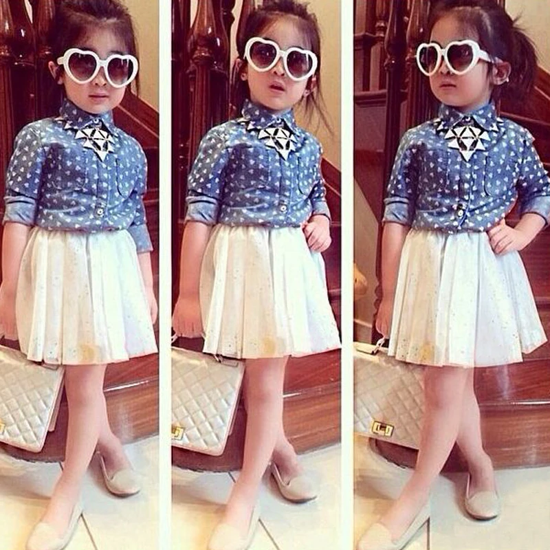 New 2017 Fashion Children Girls Clothing Denim Blouse White Tutu Skirt Baby Costume Girls Casual Spring Kids Girls Clothes Kids Girl Clothes Fashion Girl Clothesgirls Clothes Aliexpress