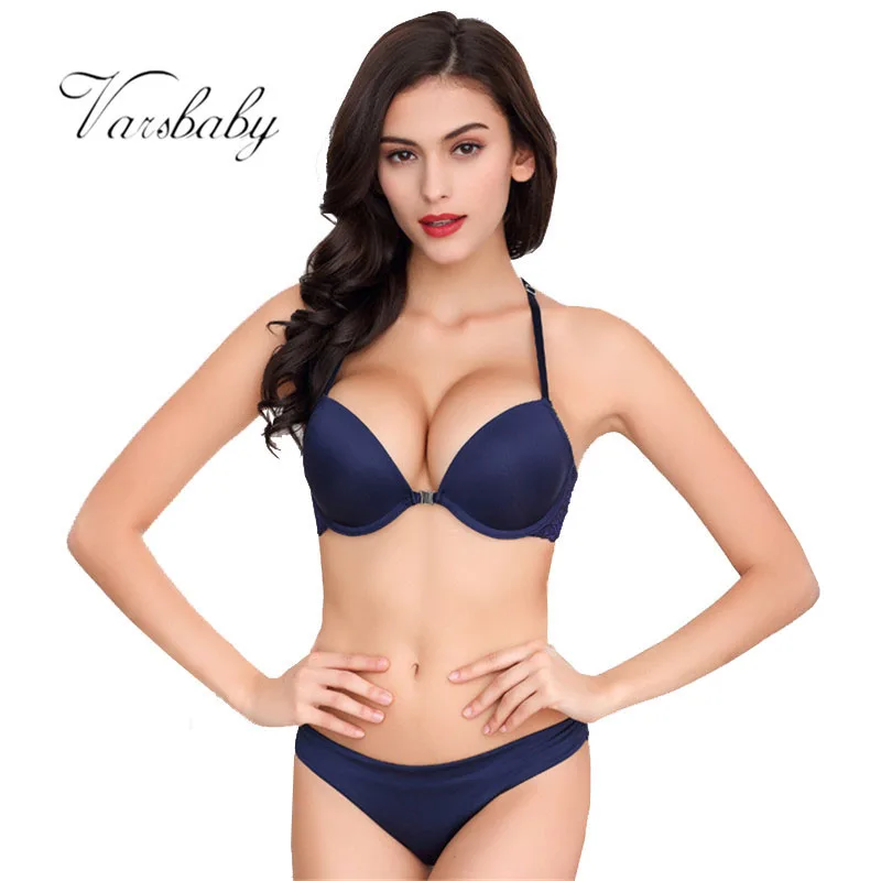 

Varsbaby Sexy Front Closure Y-line straps Deep V Push Up Women Bra Set
