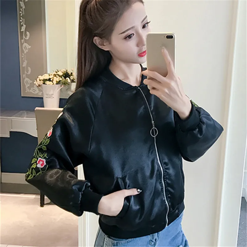 Korobov Korean Flower Embroidery Women Jackets O Neck Short Long Sleeve Female Coats Loose