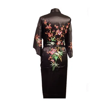 

Sexy Black Women Silk Kimono Kaftan Robe Gown Chinese Traditional Embroidered Sleepwear Nightgown Size S M L XL XXL XXXL WR053