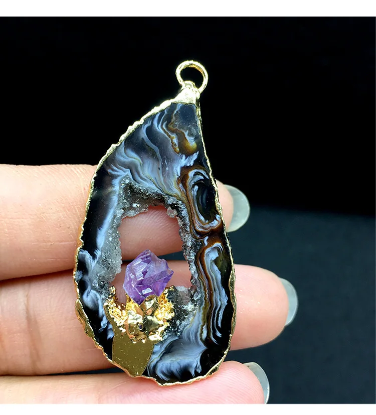 

Natural Point Stone Pendant Pendulum Brazilian Agate Healing Crystal Chakra Reiki Shape Irregular Crystal Cave Sliced Decora D3